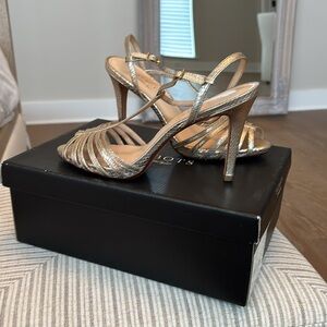 Talbots leather upper and sole Gold Strappy High-Heel Sandals sz 9